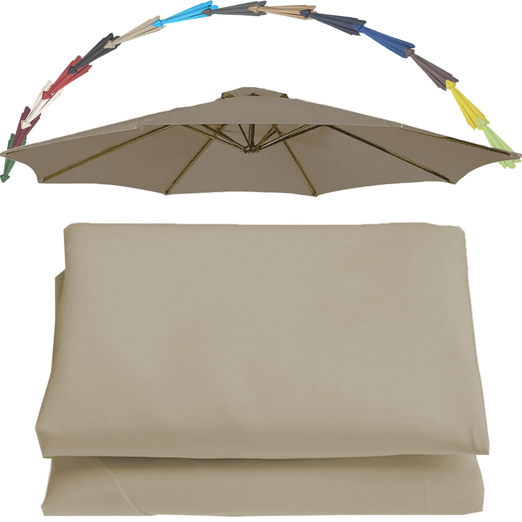 Replacement Parasol Canopy UV 30+ Protection For Garden Umbrella Umbrella Replacement Cloth Cantilever Parasol Replacement Top Fabric Cover 6/8 Ribs Patio Replacement Parasol Cover(Color:Top color,Siz