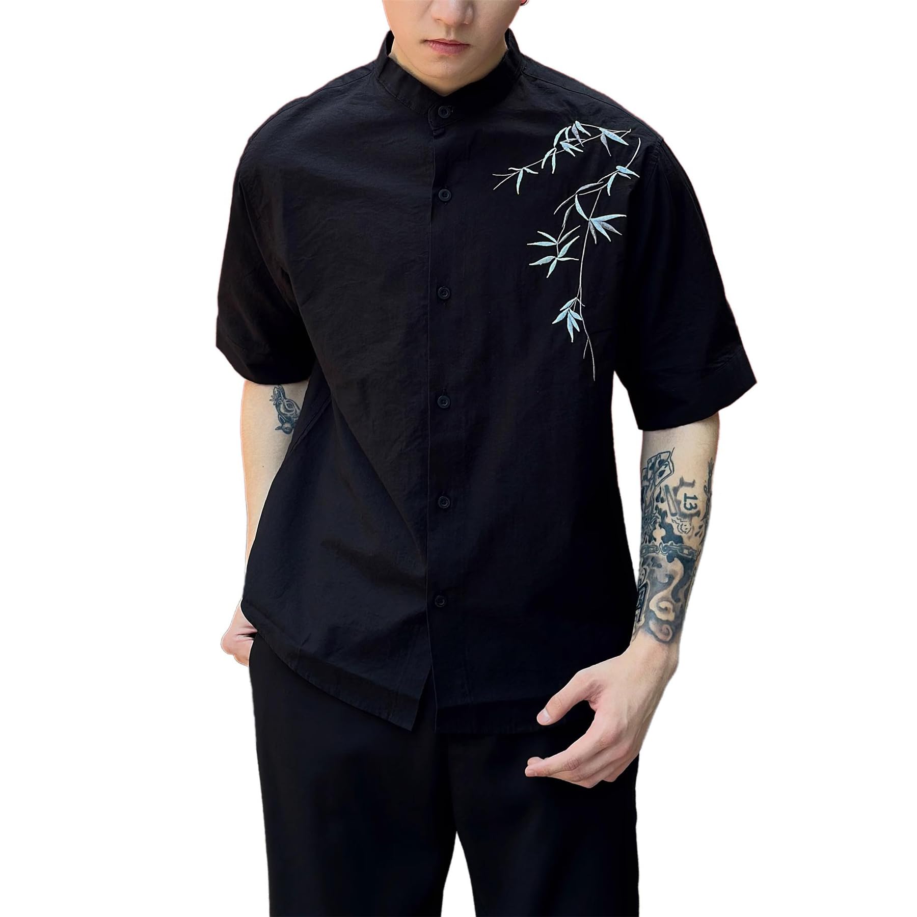Camisa de Manga Corta para Hombre, Estilo Chino.-