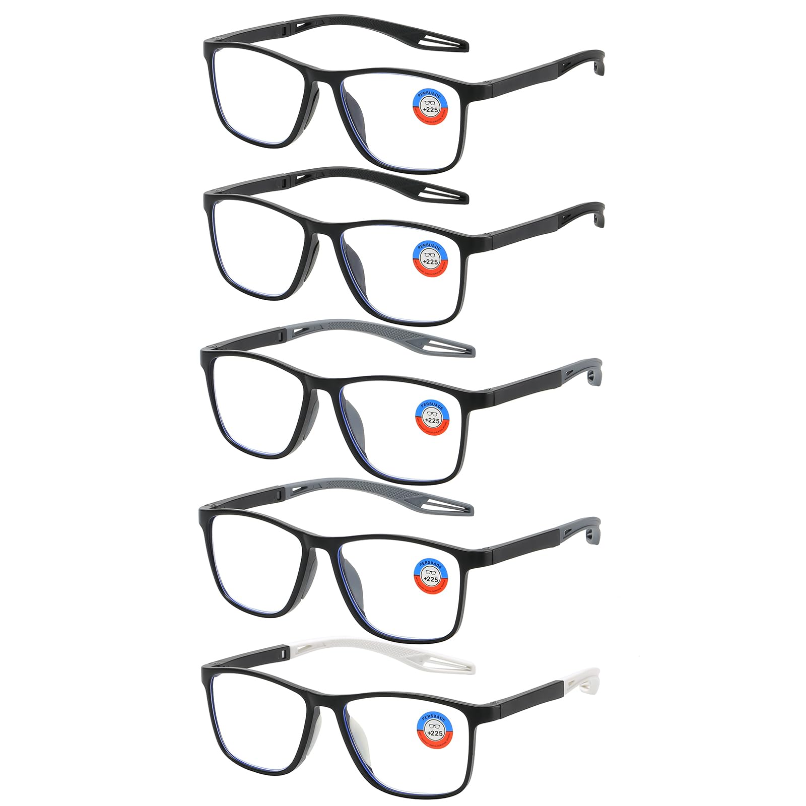 Cleoxyge 5 Pack TR90 Sports Reading Glasses for Men and Women Lightweight Comfortable Readers Square Flexible Blue Light Glasses+4.00 (5 Mix Color