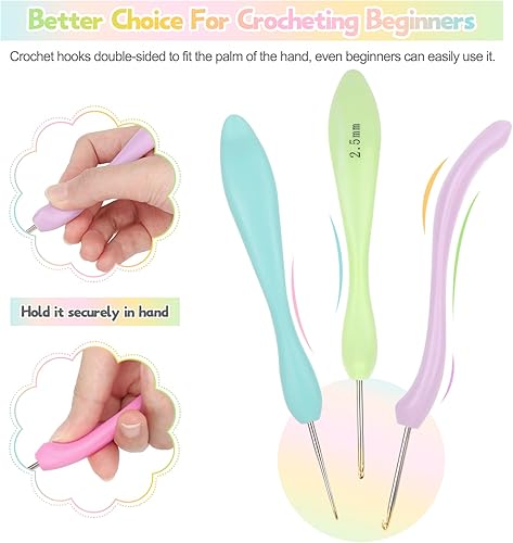 Miniatura 2 de Katech - 8 agujas de ganchillo ergonómicas de diferentes tamaños y tamaños pequeños, juego de ganchillo de encaje, herramientas de tejer para