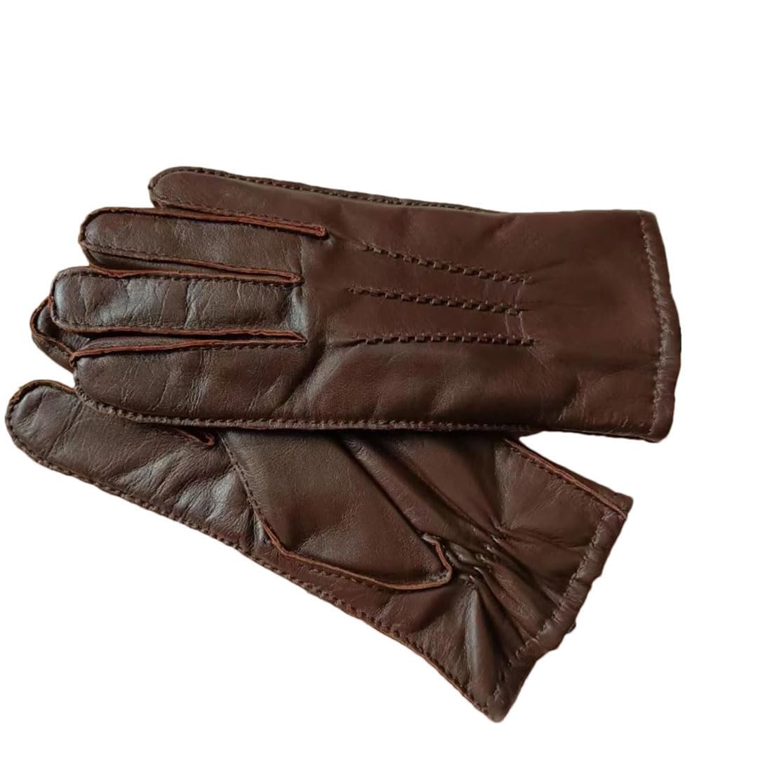 Damen Lederhandschuhe Winter Thermo Verdicken Lammwolle Gefüttert Schaffell Handschuhe Fahren Braun M
