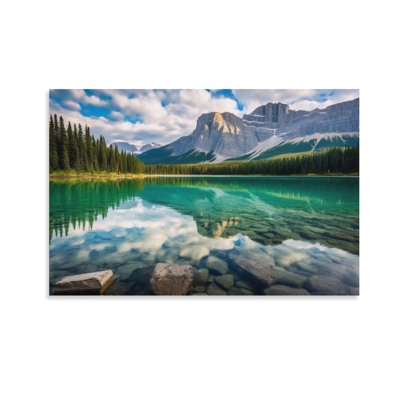 FOCCAR Lake Beautiful View Canvas Wall Decor Mountain Nature Landscape Forest Tree Poster Wall Art for Living Room Bedroom Artwork