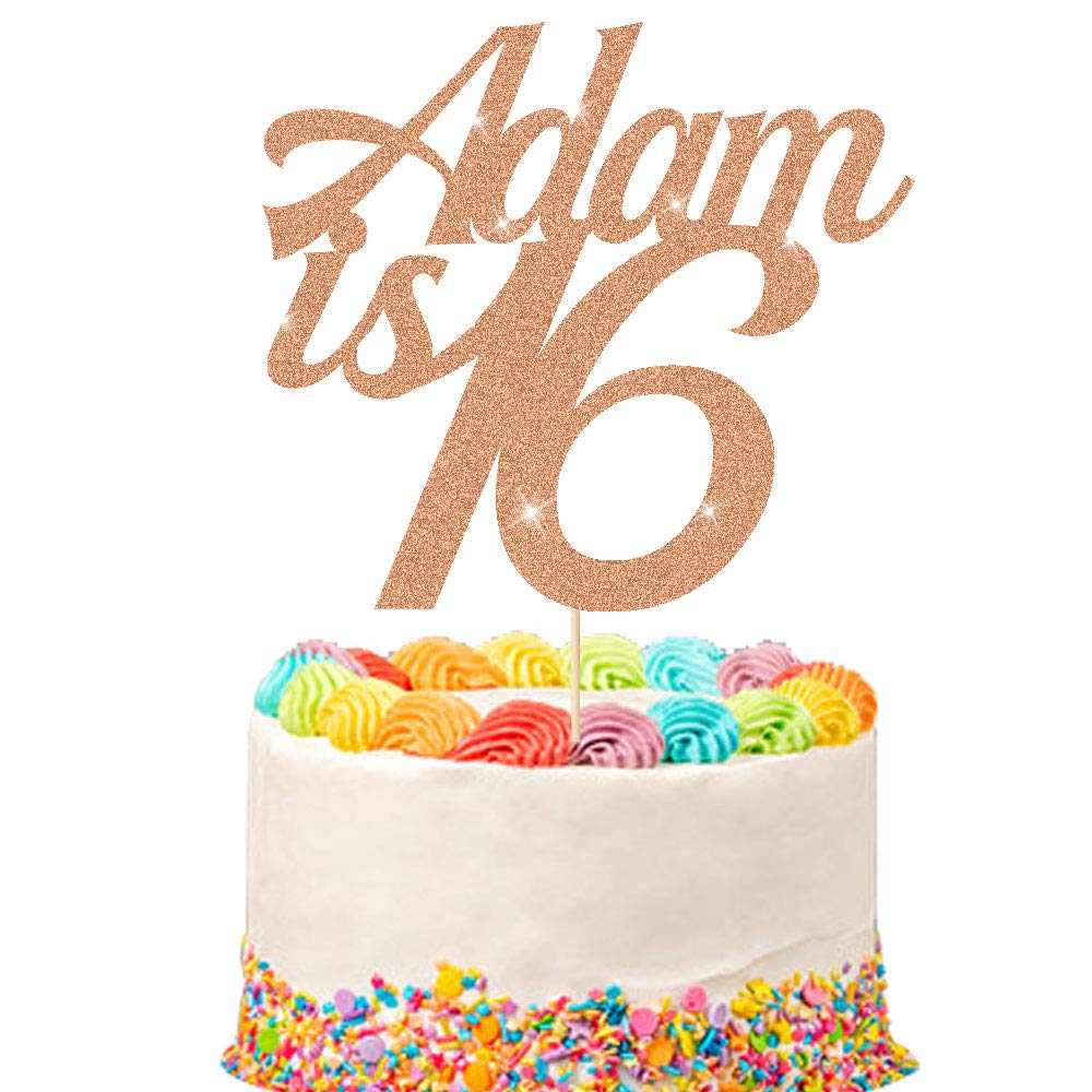 Personalised Birthday Cake Topper Customized with Any Name Age Cake Decoration 16 18 21 30 40 60 Double Sided Glitter Card(Rose Gold)
