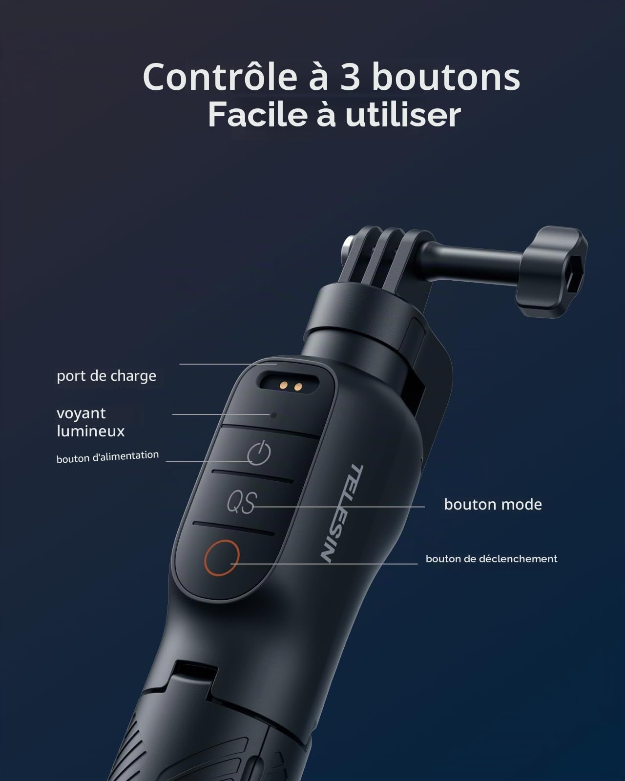 TELESIN Poignée Flottante Bluetooth pour DJI Osmo Action 6/5 Pro/4/3 | Télécommande Bluetooth intégrée | Flotte pour sécuriser la caméra | Idéale pour le surf, le snorkeling et les vlogs de voyage