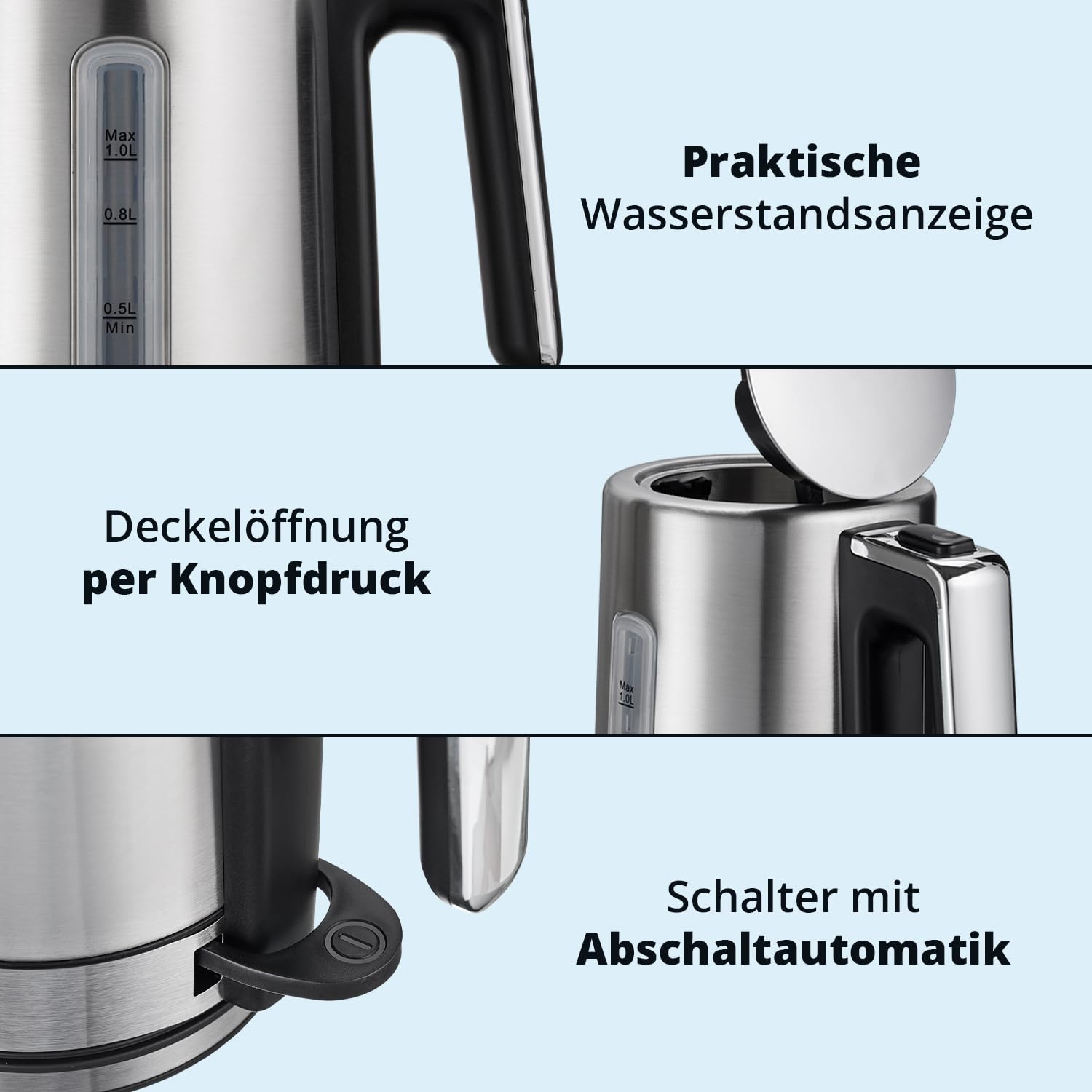 KHG Frühstücksset 3-teilig Wasserkocher Toaster Kaffeemaschine Edelstahl Silber 1 Liter 2 Scheiben 12 Tassen