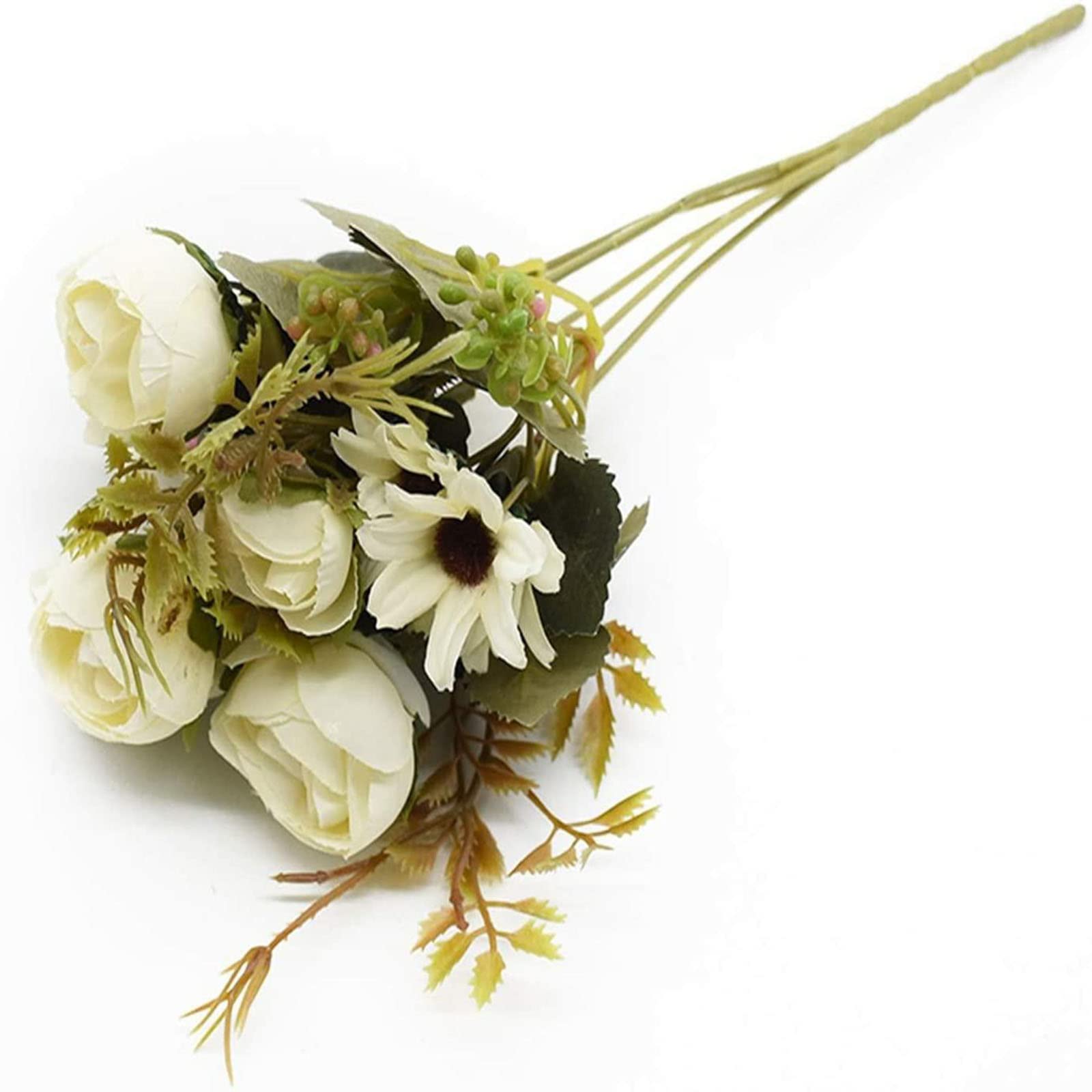 XDLEDMKIZ Real Touch Artificial Flowers Multicolor Tea Roses Vases for Home Decoration Daisy Plastic Flowers Wedding Fake Flowers