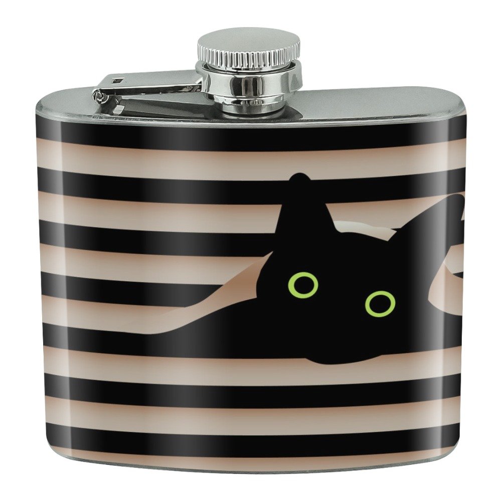 Black Cat In Window Stainless Steel 5oz Hip Drink Kidney Flask