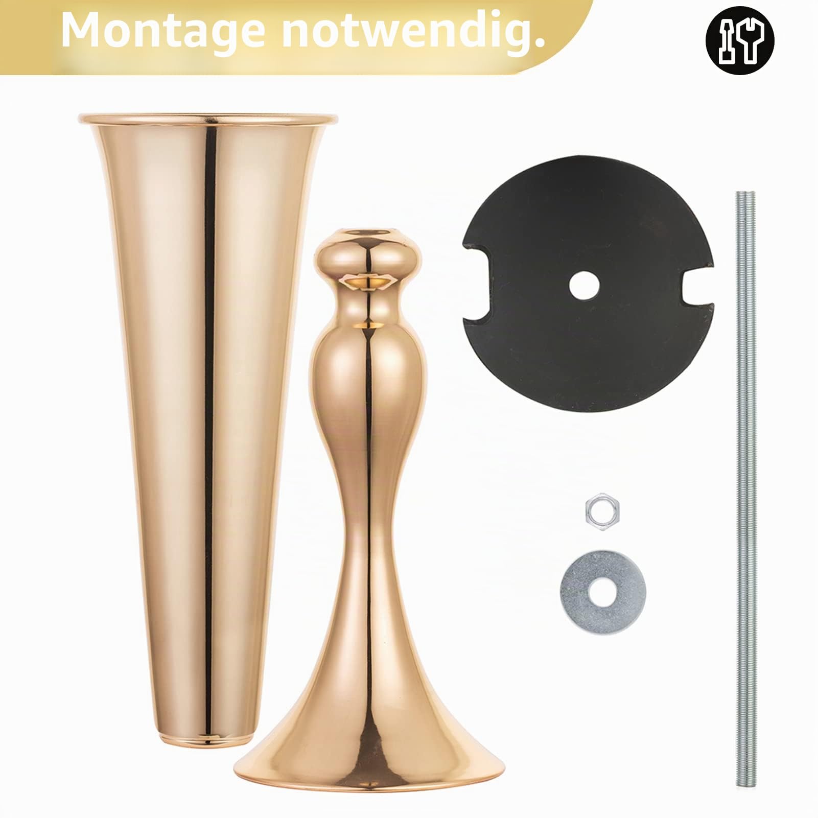 NUPTIO Blumenständer Metall Gold Hochzeit: 10 Stück 55,5cm Hoch Trompete Vase Blumenvase Goldene Blumenarrangement Ständer für Geburtstag Party Tafelaufsaetze Tischdeko