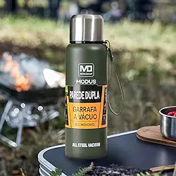 Garrafa Térmica Aço Inox Portátil Caneca de Viagem com Corda e Bolsa 1000ML/1500ML (Verde 1000ML)