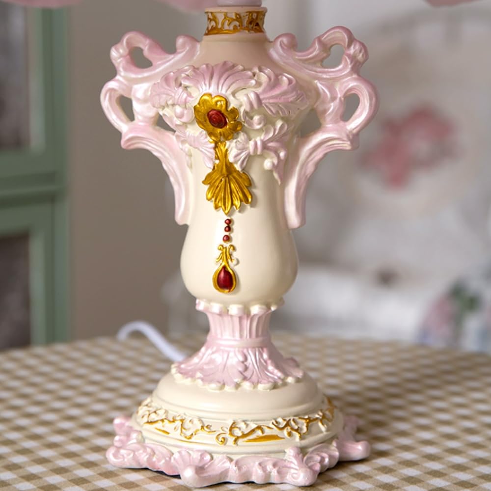 Wiktoriańska lampa stołowa Różowa lampa księżniczki Francuska krajowa lampka nocna Dom wiejski Śliczna dziecięca lampa stołowa Vintage Rustykalna szafka nocna Lampa dla dziewczynek Sypialnia Dzieci