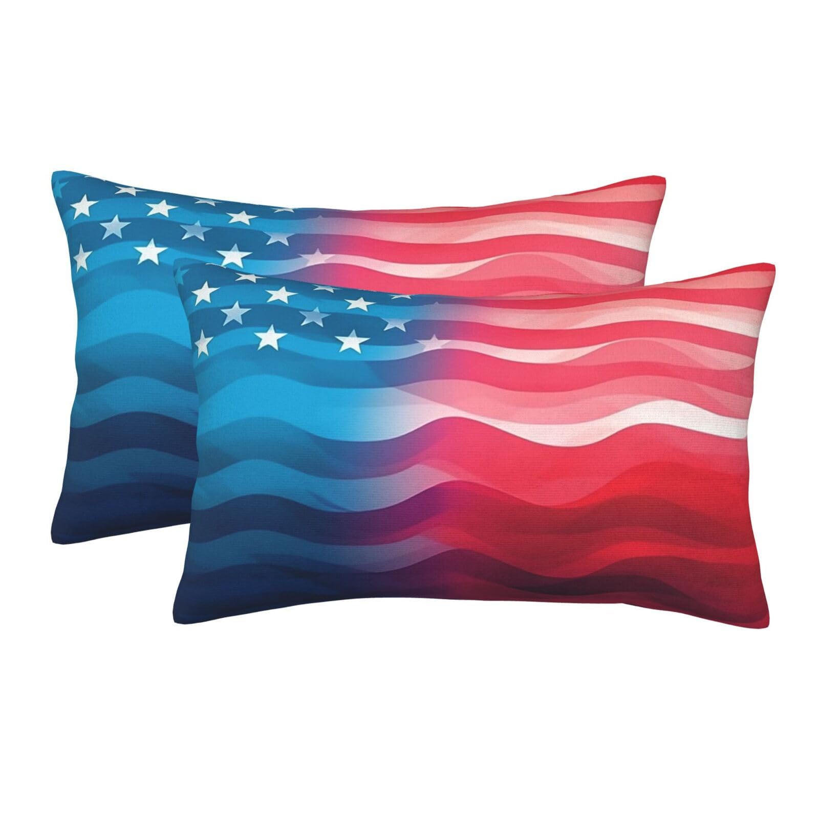 2 Pack Standard Size Pillow Cases for Hair and Skin Soft Breathable Pillow Case Covers with Hidden Zipper Gradient American Flag Pillowcase 20"x30" Pillow Cover for Sleeping Gift