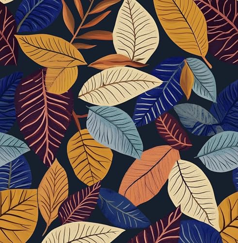 Colorful Leaf Wallpaper Peel and Stick,Vintage Botanical Contact Paper 17.5' x 118',boho leaves Wall Mural Self Adhesive Removable Waterproof for Bedroom Walls Bookcase Drawers Cabinet Table Locker