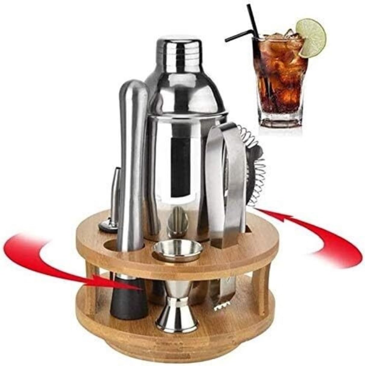 Shaker À Cocktail pour Mélanger Boissons Ensemble De Bar 10 Pièces Ensemble De Shaker À Cocktail avec Support Kit De Barman À Domicile avec Outils De Bar pour Bar Fête(550ml)