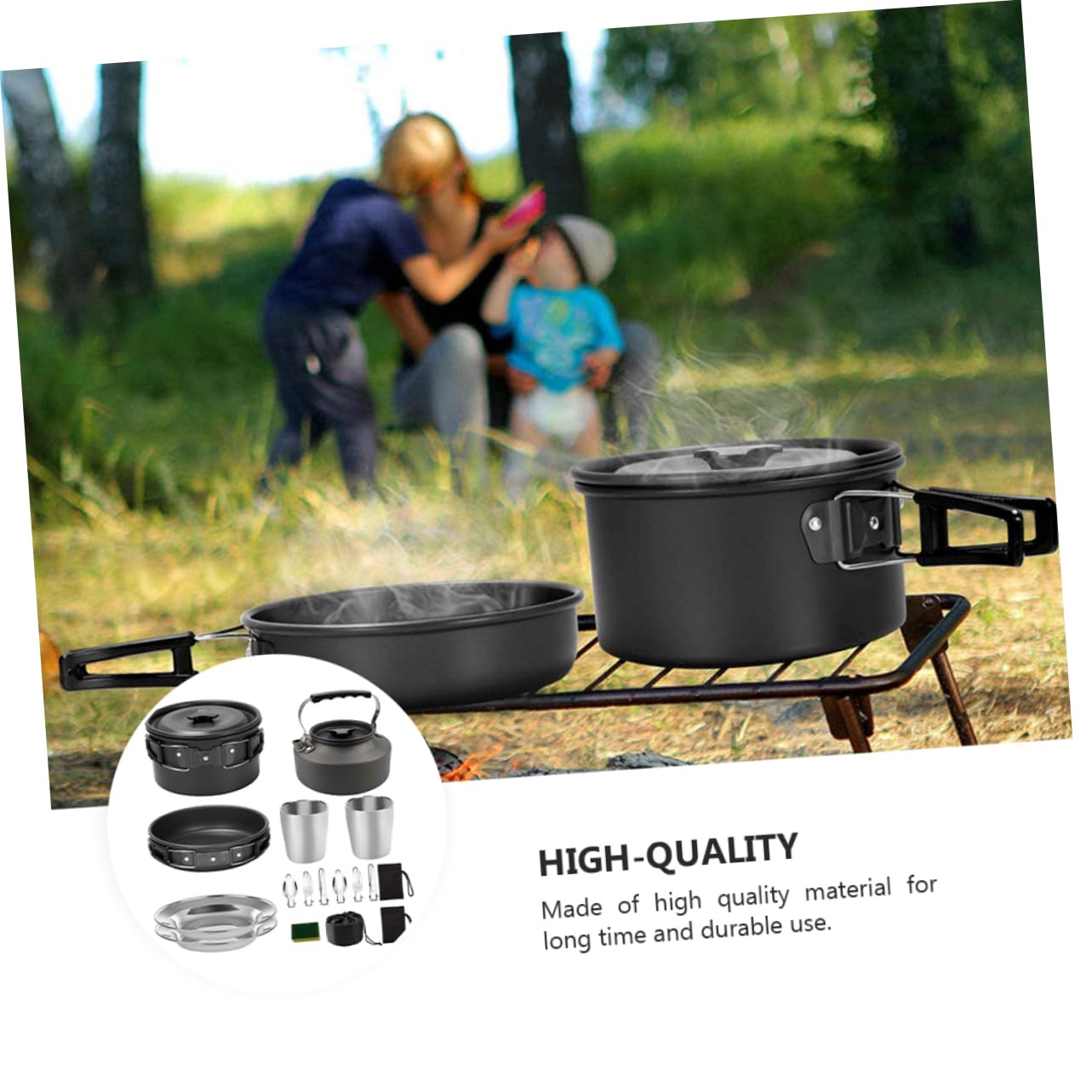 Toyvian Set de Vaisselle en Alliage D'aluminium Noir, Casseroles Antiadhésives Légères et Pratiques Facile à Ranger pour Barbecue et Camping pour 2-3 Personnes pour Voyage et Plein Air