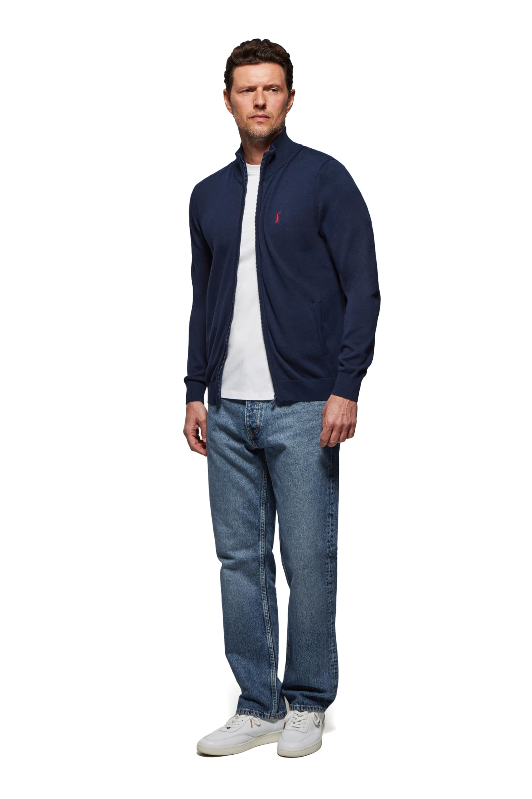 Polo Club Jersey Cardigan de Hombre 100% Algodón - Pullover con Logo Bordado y Cierre de Cremallera