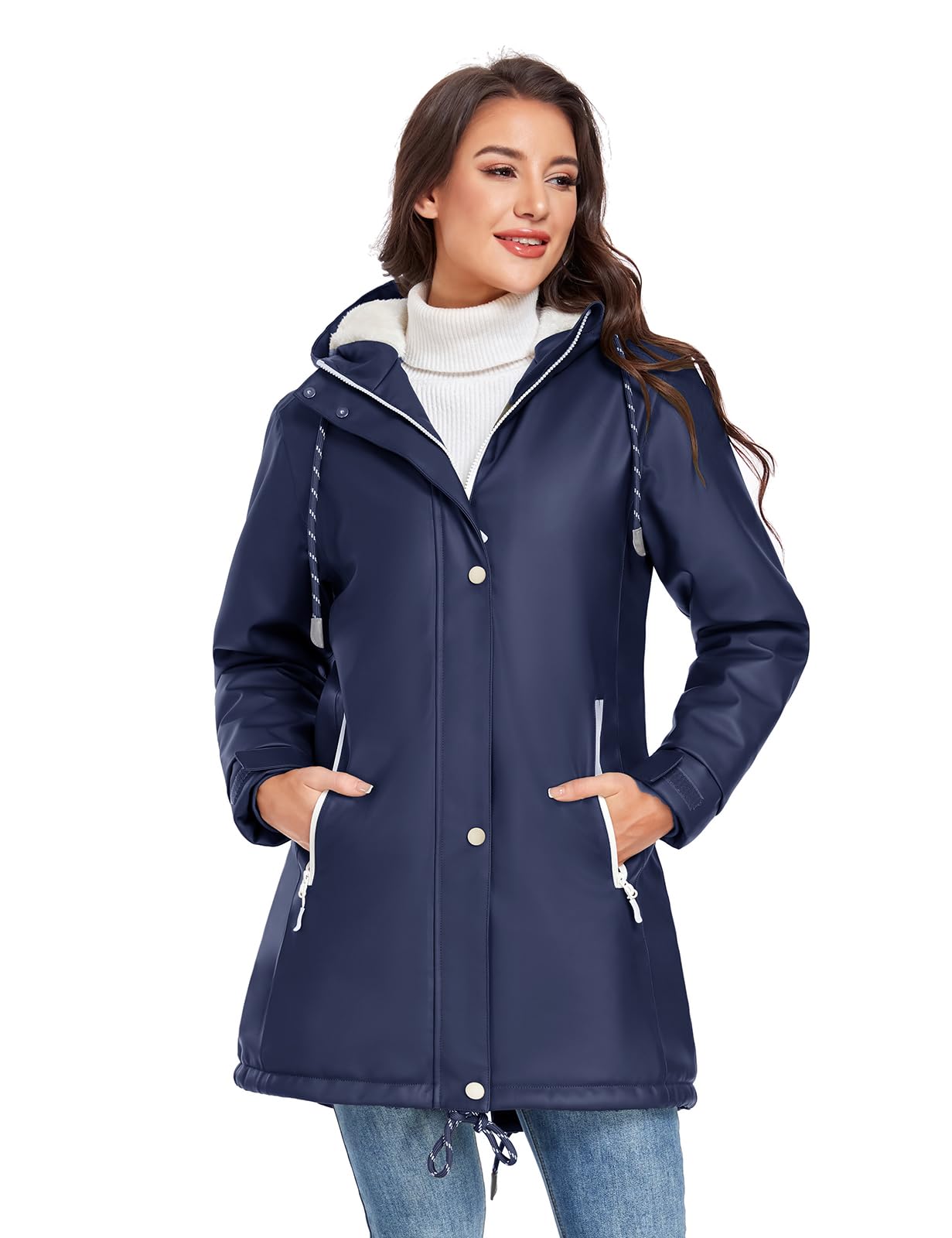 Vancavoo Chubasquero para Mujer Chaqueta Impermeable Abrigo Invierno Parka de Capucha Cálido Largo Abrigos Resistente al Viento Senderismo