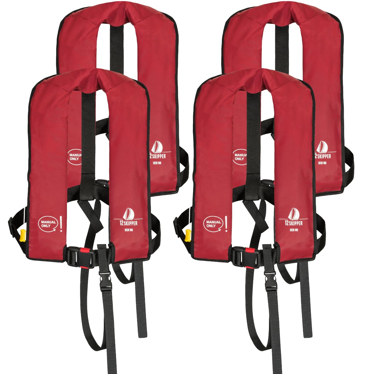 4er-Set 12skipper Rettungsweste 165N ISO mit manueller Auslösung, rot