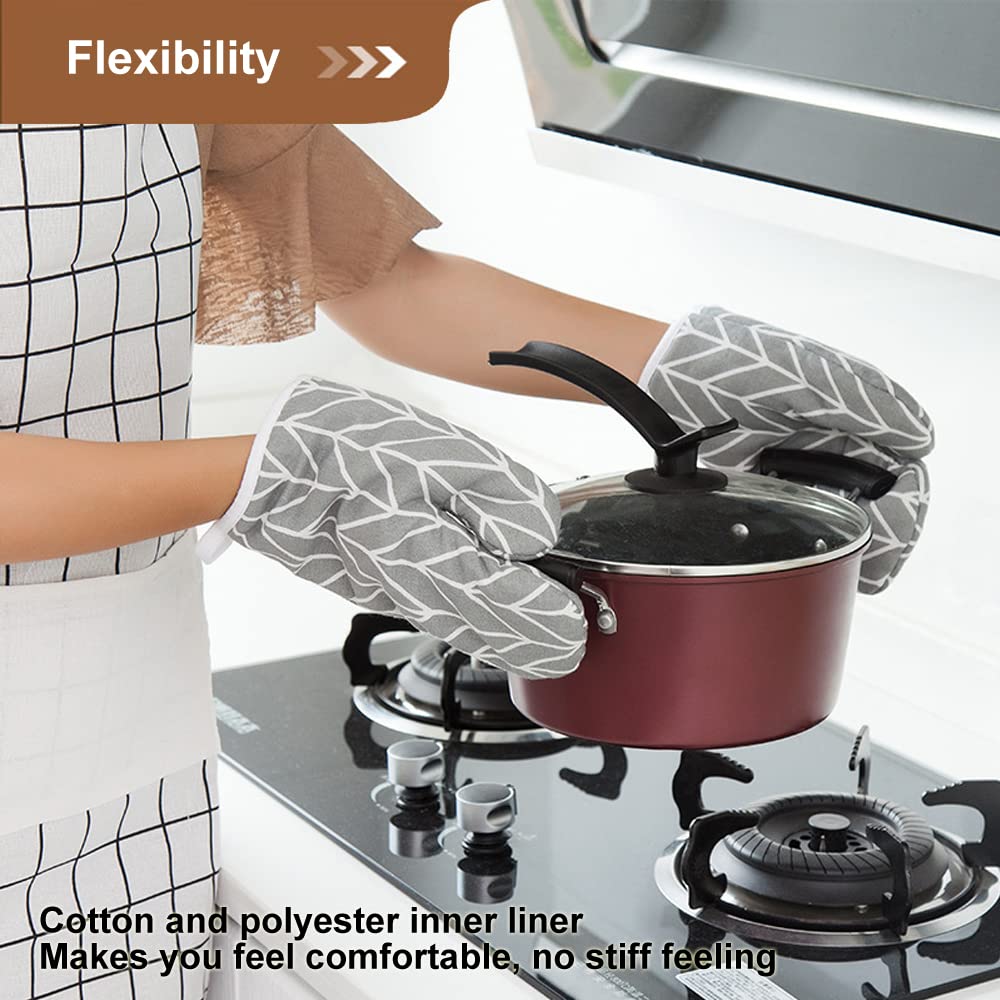 Gants De Cuisine 2 En 1 YUNYU - Avec Poches - Coton Résistant à La Chaleur - Antidérapants - Taille 20x20 Cm - Couleur Beige - Pour Four Et Cuisinière