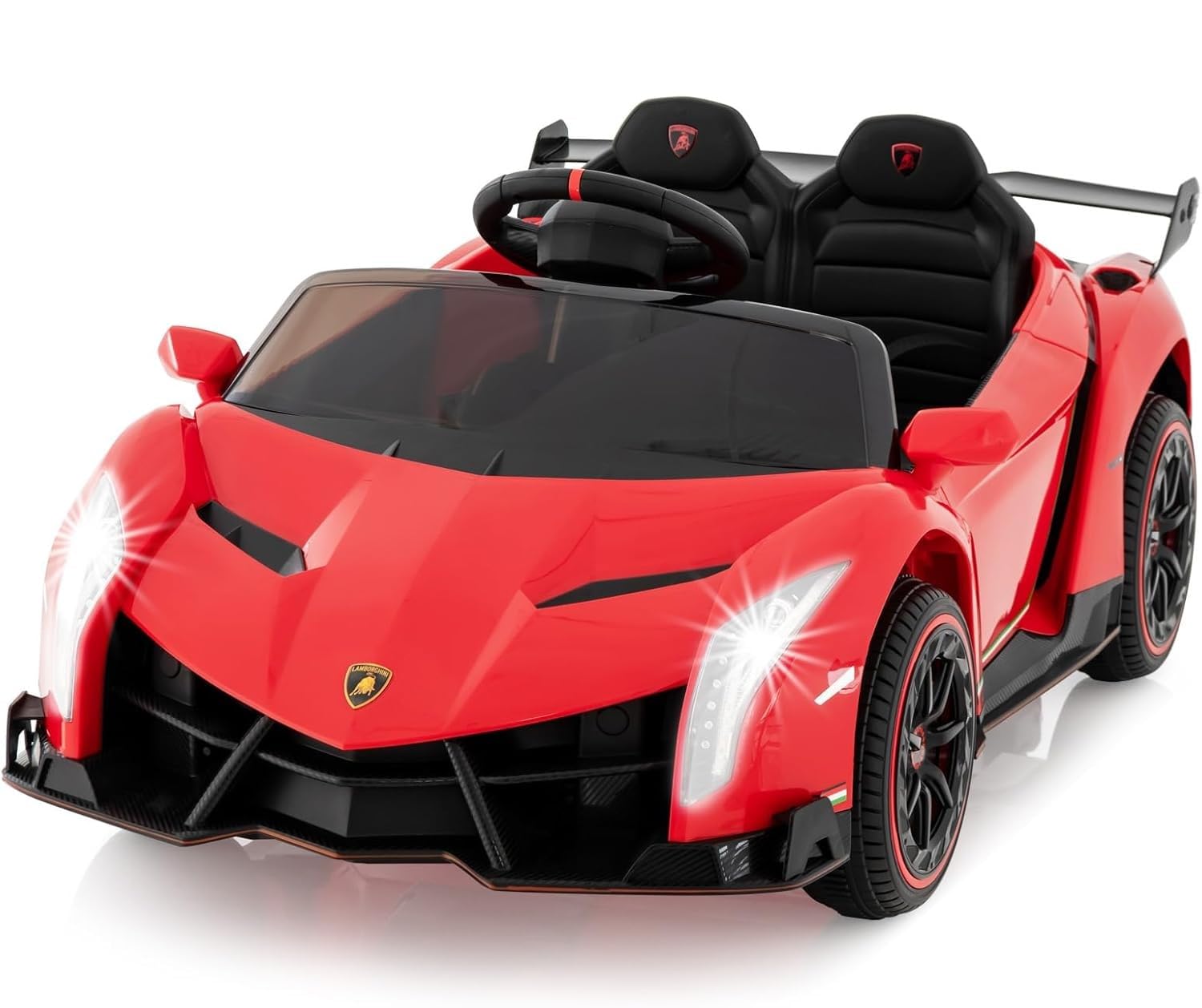 GOPLUS Coche Eléctrico Infantil 12V, Coche Infantil Lamborghini 1 Plaza, Mando a Distancia 2.4G, Puertos AUX y USB, Multimedia, para Niños de 3 a 8 Años, Carga 30KG (Rojo)
