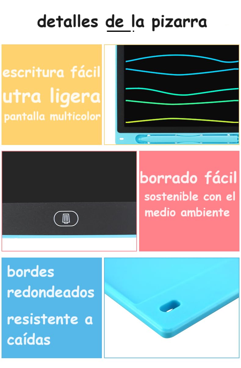 Tableta Pizarra Escritura LCD LED Magnetica Digital Electrónica Magica. Juegos Educativos Regalo Cumpleaños Niños y Niñas edad 2 3 4 5 6 7 8 años + QR +100 dibujos (Azul, 8.5 pulgadas)