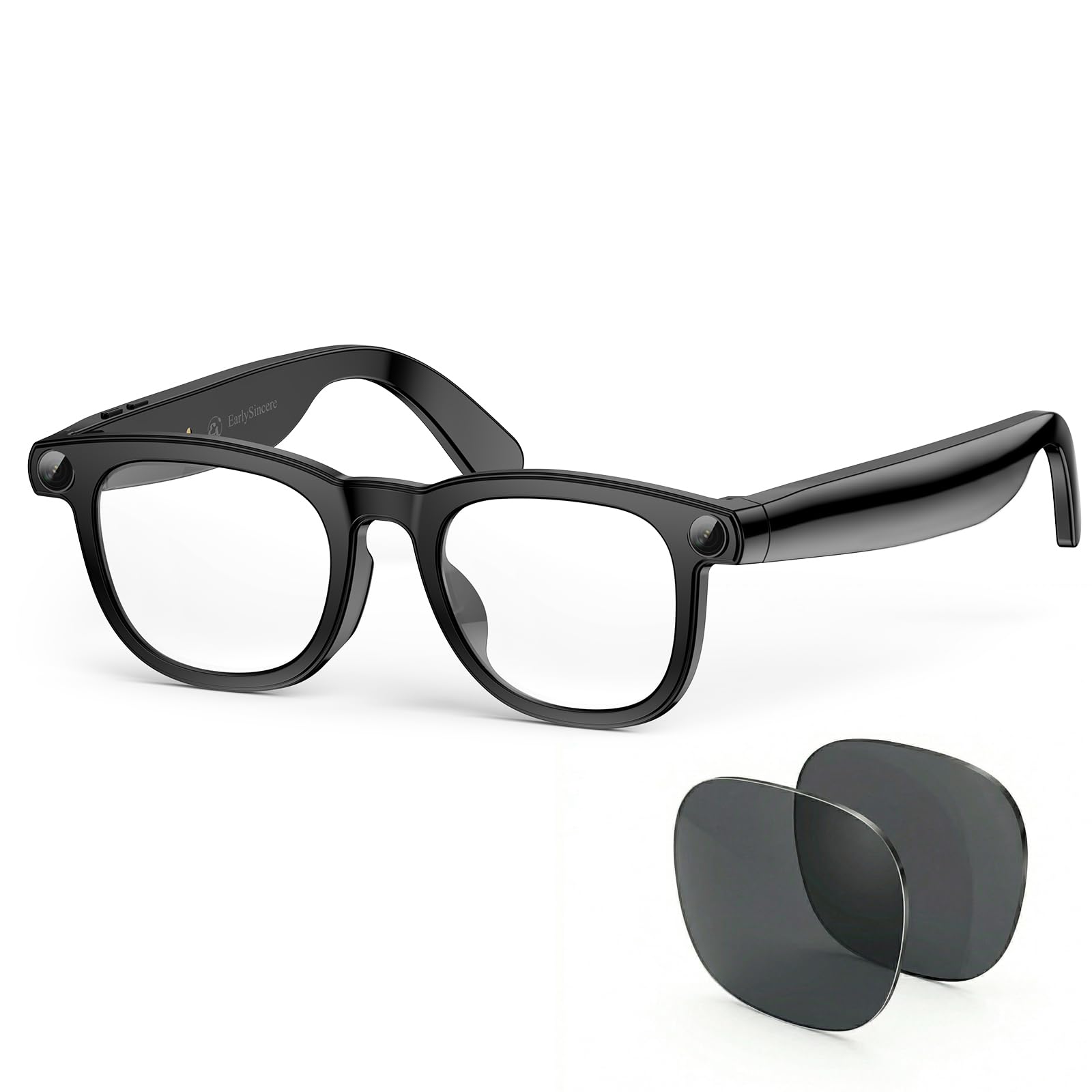 Photo 1 of EarlySincere Smart Glasses with 8MP 4K POV Camera & Bluetooth, HD Video, AI Vision Assistant, Translation & Meeting Transcriber, Open-Ear Audio, Blue Light Blocking & Sunglass Lenses for Work & Travel
