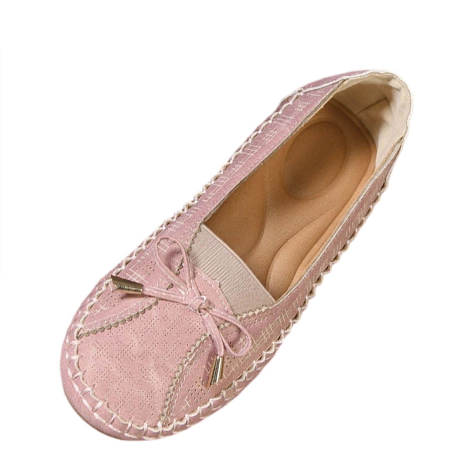 Women Vintage Eyelet Ballet Flats Memory Foam Comfy Soft Flats Casual Stitched Cute Non Slip Dress Shoes with Bowknot — view 5