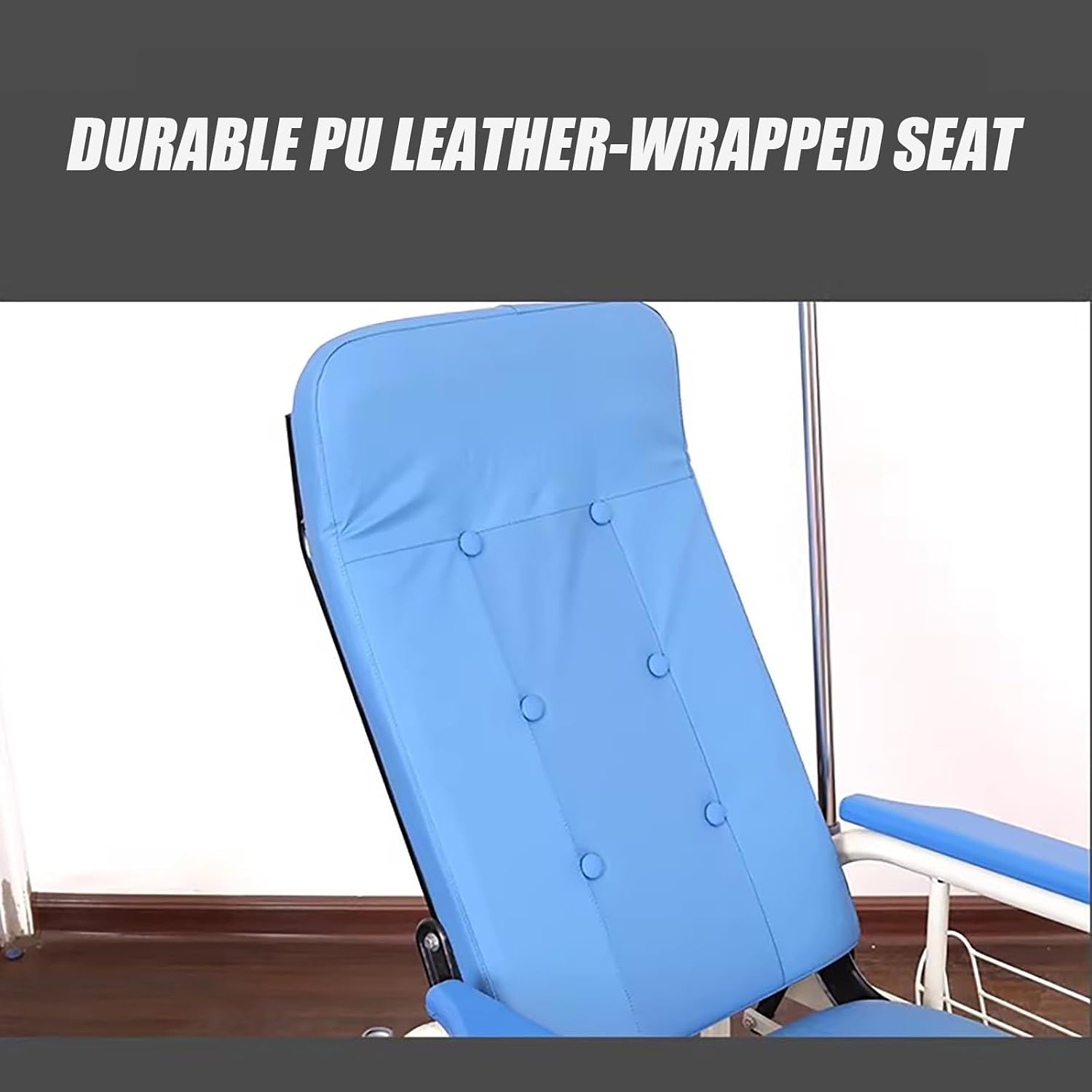 Fully Reclining Phlebotomy Chair, Leather IV Infusion Recliner with Armrest & IV Pole, Comfortable Medical Chair for Clinics & Labs, Ideal for Blood Draw & Patient Comfo