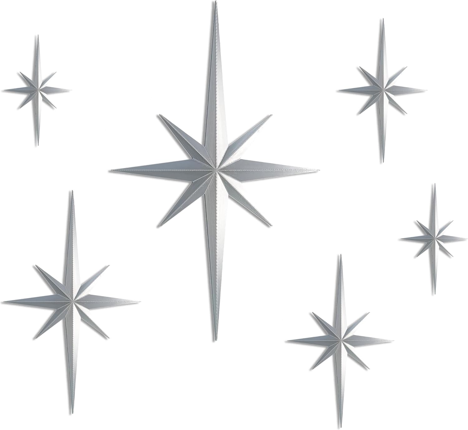Stylor Mid Century Modern Decor, Gold Mcm Retro 3D Star Art Wall Sculpture, Plastic Starburst Decor, Vintage Celestial Whimsigoth Home Decor Accent. (Set of 6)