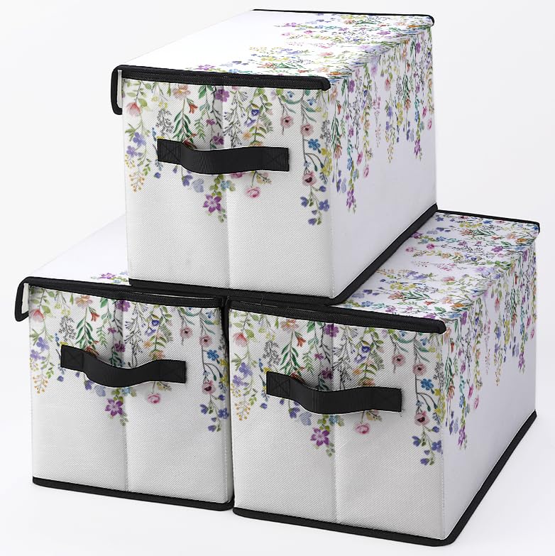 Image of Stackable Clothes Storage Bins with Lids 3 Pack | Closet Organizers Fabric Box for Home and Office,Blanket Clothes Organizers,Under Bed Storage Containers