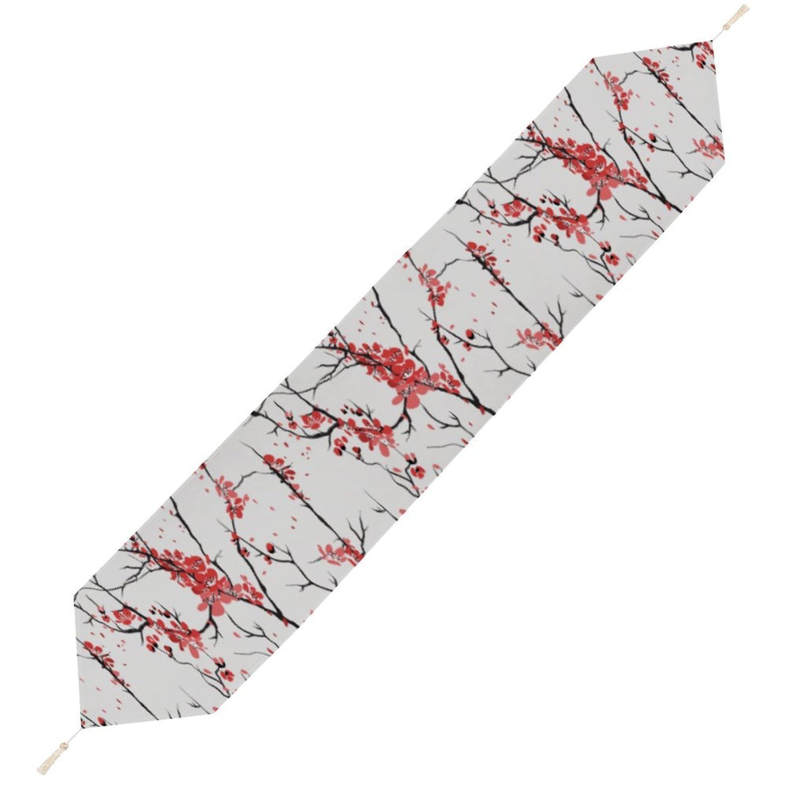 JZemdybill 229*33cm Table Runner with Tassel, Cherry Blossom Table Runner, Table Decoration for Kitchen, Party, Restaurant