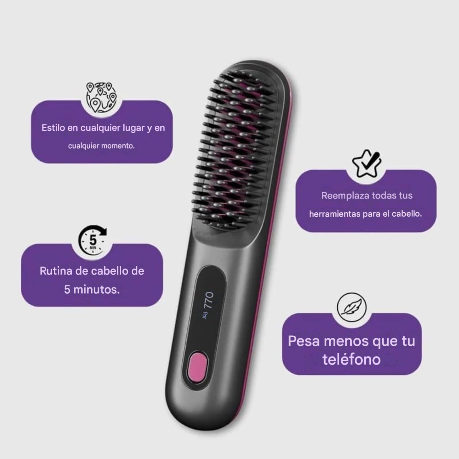 Cepillo Suavelia Para Cabello Corto,﻿3 Modos Con Control Sensible Al, Cepillo De Peinado De Calidad De Salón Para Y Desenredar | Práctico Compañero De Viaje (Negro)