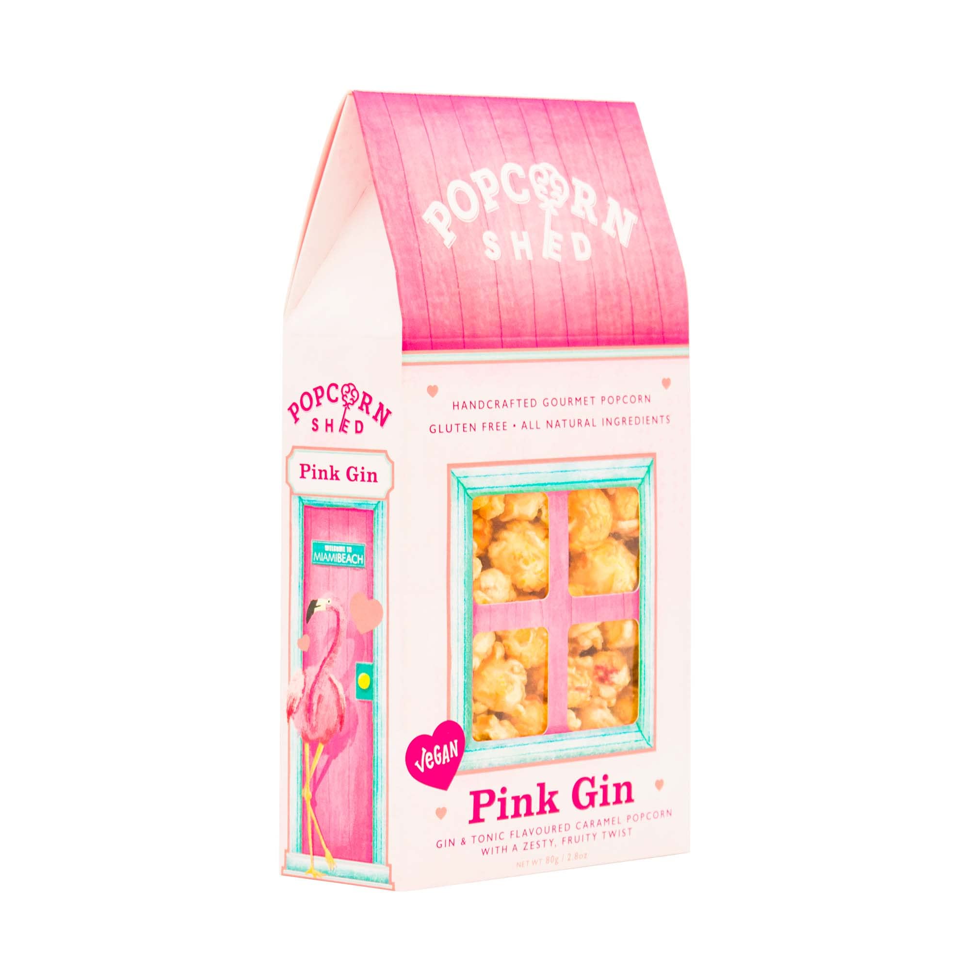 Popcorn Shed Pink Gin Gourmet Popcorn, Gift Box, Alcoholic Popcorn, Gluten Free, Natural, Vegan Movie Night Snack, 80 g