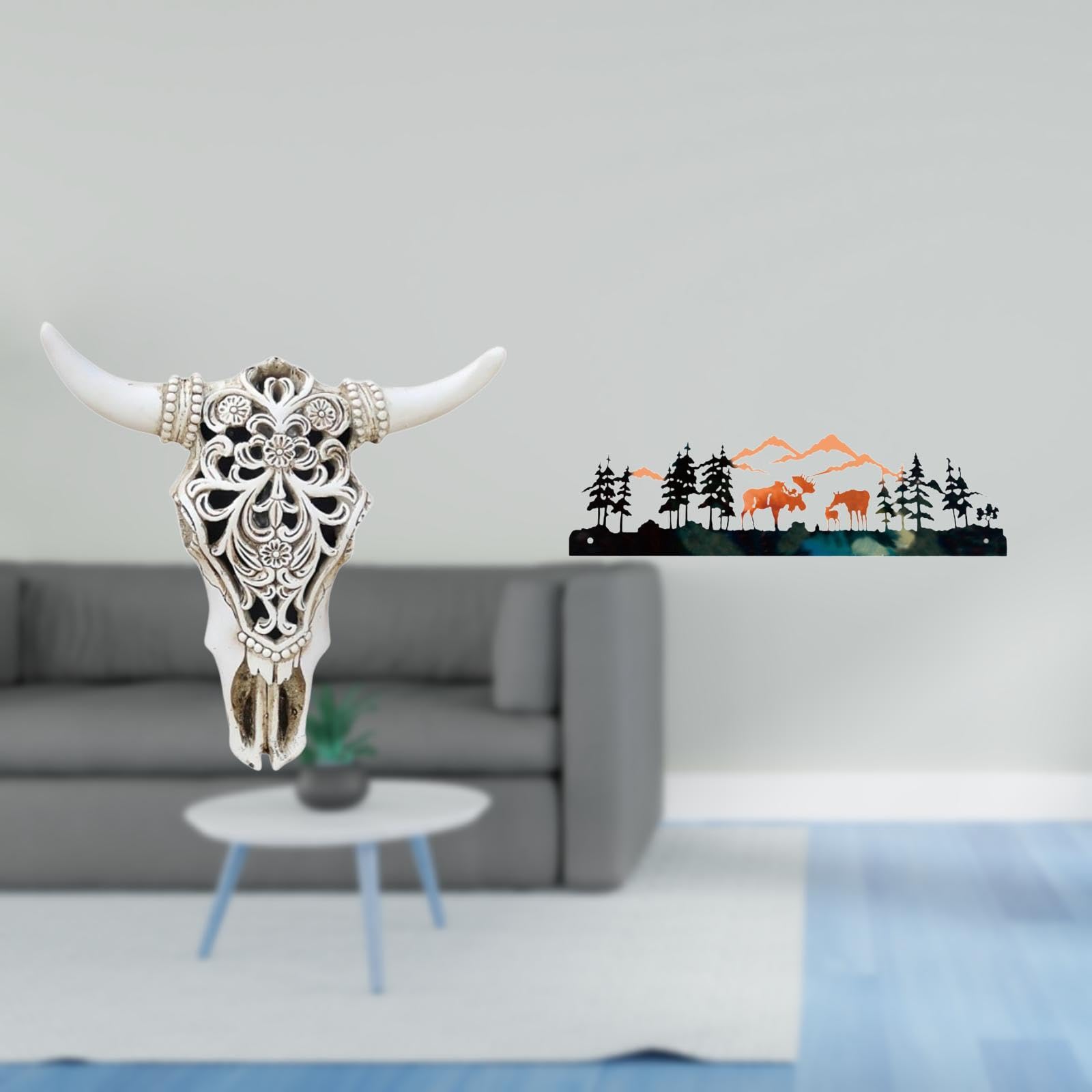 Enakshi® Tribal Bull and Deer Head Wall Hanging Sculpture Art Decor for Office Farmhouse Bedroom Garden Fence Outdoor Indoor Porch Ornament|Home & Garden | Home Decor | Figurines-image-25