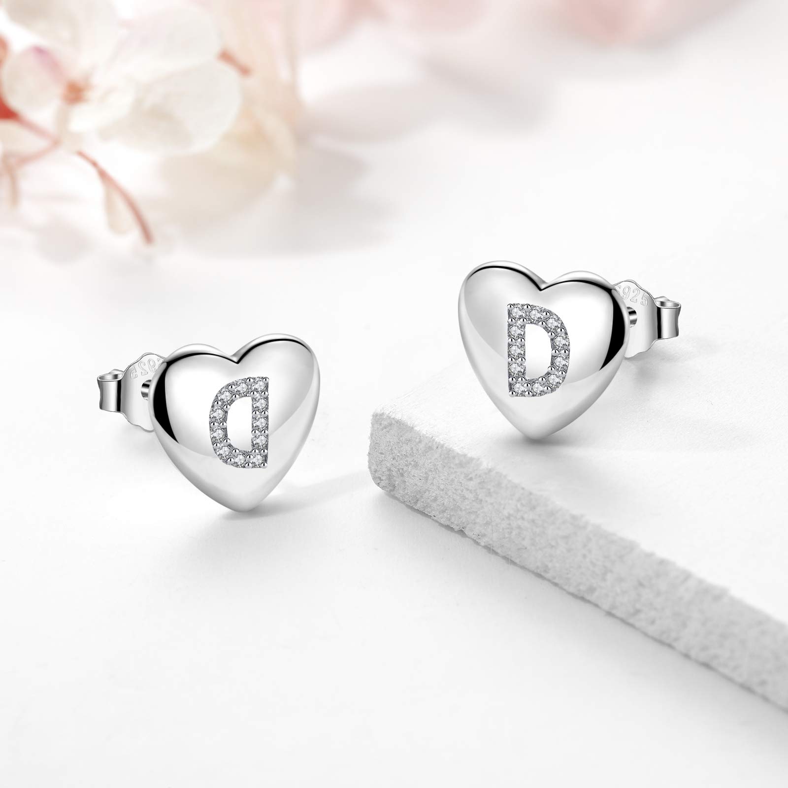 Jrêveinfini Lettera A-Z - Orecchini da donna in argento Sterling 925, con zirconia cubica, orecchini a forma di cuore, per bambine e bambine