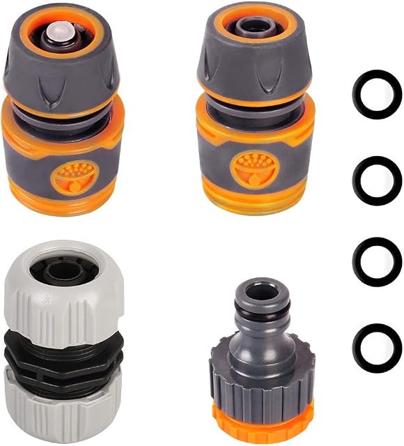 Onarway 4 Pack Plastic Garden Hose Fitting Set Pipe Tap Connector Kit, a 1/2" Hose End Adapter, a Water-stop Connector, a 1/2"&3/4" 2 in 1 Faucet Adapter, a Repair Connector, for PVC 1/2" DN15 Hose