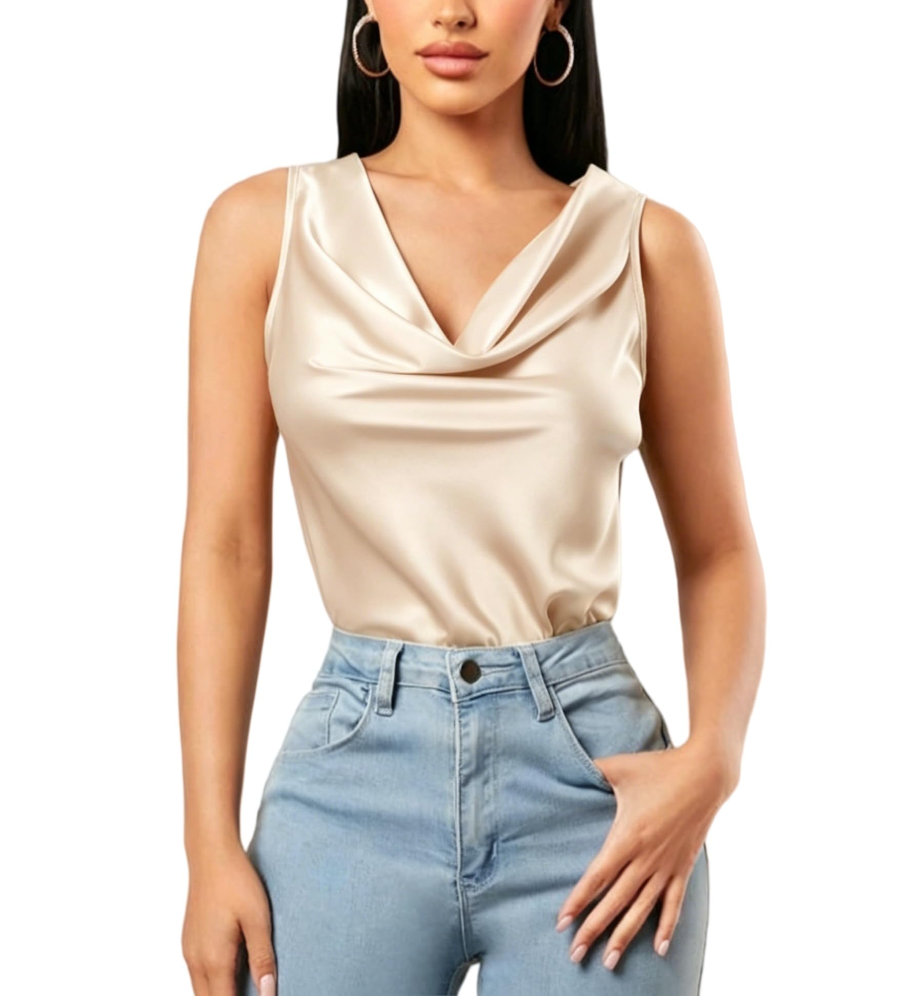 Débardeur en satin de soie col bénitier chic pour femme