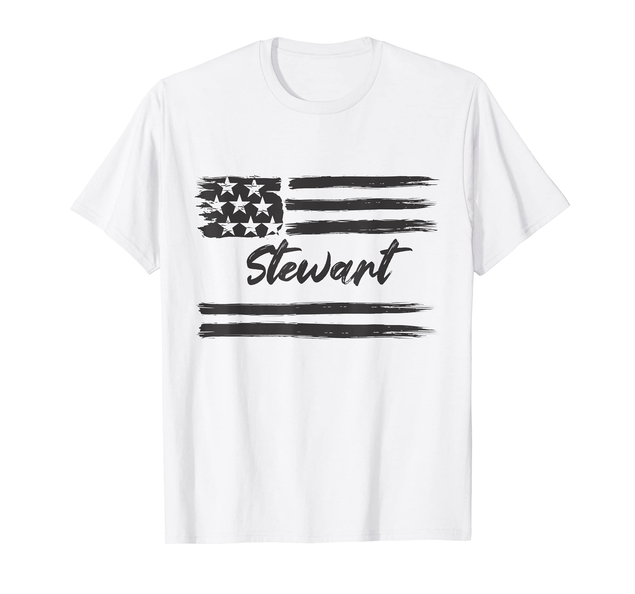 Stewart - Personalized Name, Stars and Stripes, USA Flag T-Shirt, White