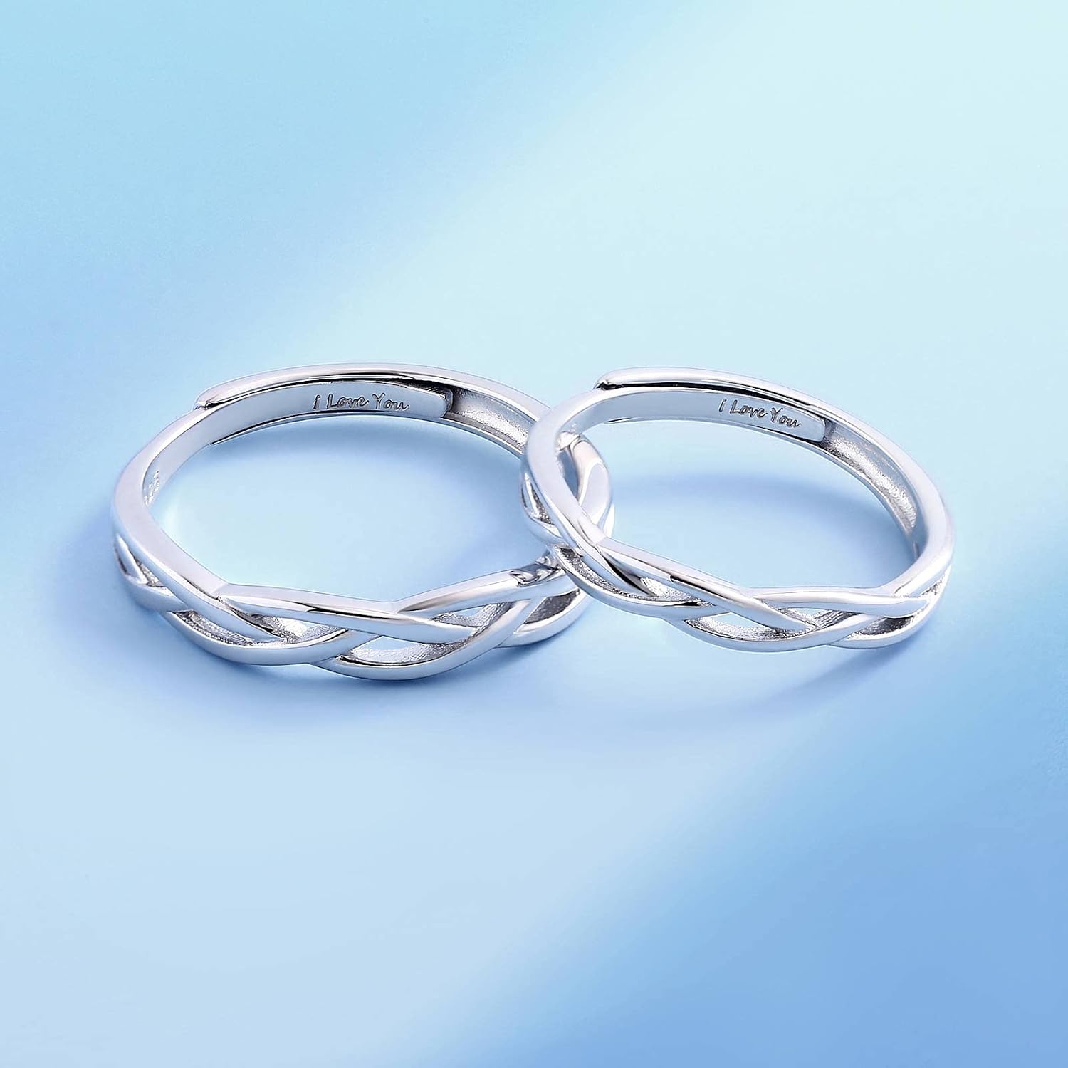 I Love You His & Hers Matching Wedding Rings Adjustable CZ S925 Sterling Silver Rings for Couple