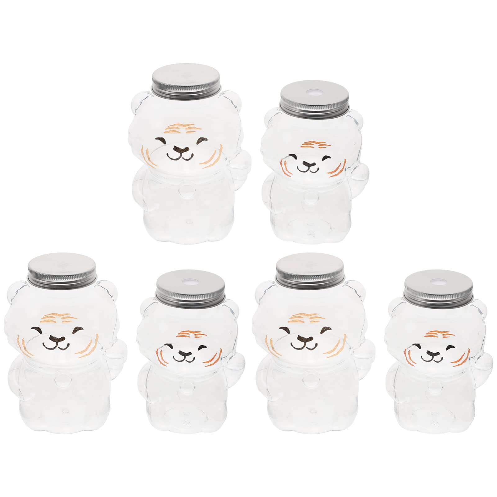 HEMOTON6Pcs Cute Shaped Juice Bottles Kawaii Milk Bottles Creative Tiger Shape Empty Beverages Containers Leakproof Water Bottles for Juice Water Tea Milk