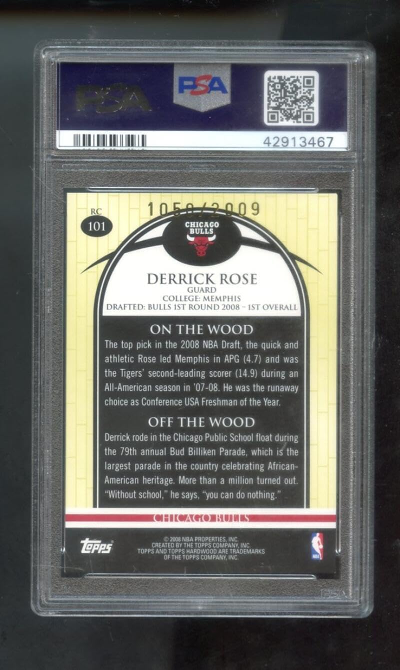 2008-09 Topps Hardwood 2 Ball Two #101 Derrick Rose ROOKIE RC PSA 9 Graded Basketball Card NBA 08-09 Chicago Bulls 2008-2009 1050/2009