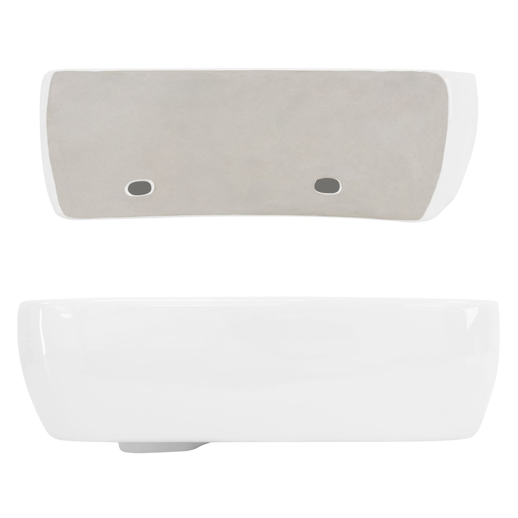 ML-Design Lavabo de Cerámica 45x27x13 cm Angular con Desagüe Blanco Fregadero con Orificio de Grifo a la Derecha Pared o Sobre Encimera Pila Moderna Lavamanos para Baño o Aseo con Rebosadero