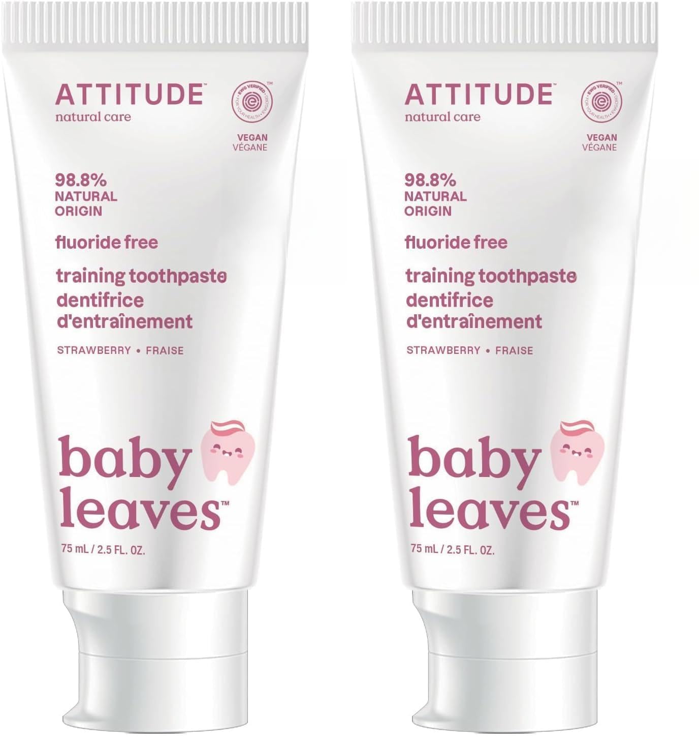 Attitude Baby and Child Fluoride-Free Training Toothpaste, Naturally Derived Ingredients, Vegan, EWG Verified, Strawberry, 2.6 Oz (Pack of 2) 2.6 Ounce (Pack of 2)