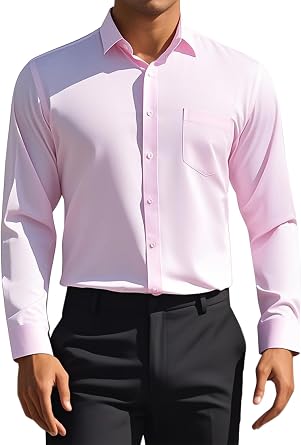 Mens Dress Shirts Solid Long Sleeve Regular Fit Formal Business Button Down Formal Shirts