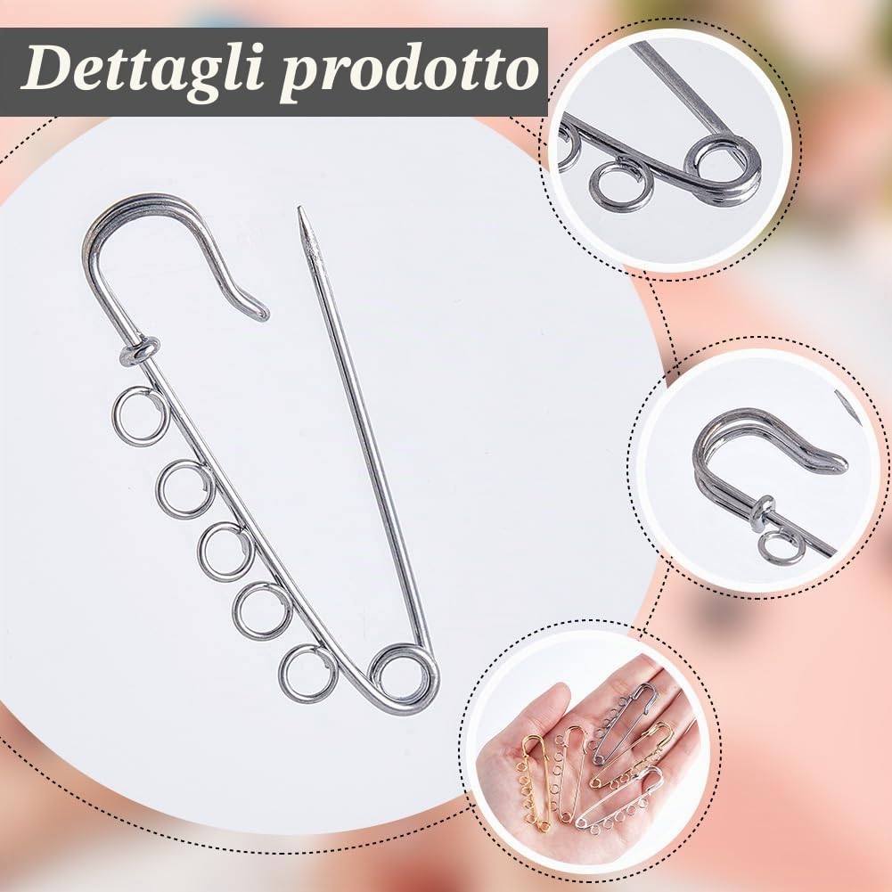 1 Scatola 25 Pezzi 5 Colori Spille Artigianali Spille di Sicurezza Resistenti alla Rinfusa con 5 Anelli 50mm Ferro Kilt Colorati Grandi Spille in Metlega Accessori per Gioielli Coperte Gonne