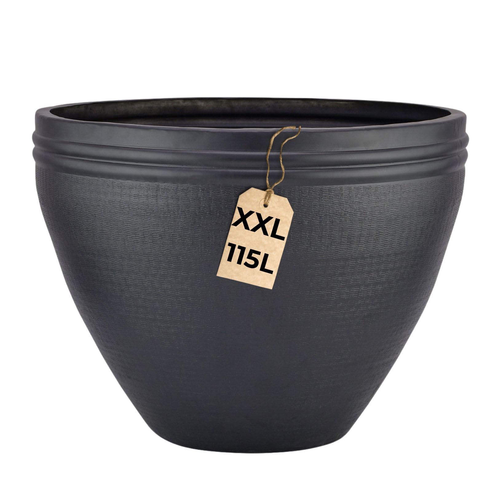 Marrakesch XXL Aluminiowa donica na kwiaty, Ø 57 cm, czarna matowa, 115 l, duża, okrągła, do użytku na zewnątrz, do wnętrz, do ogrodu, na balkon i do salonu