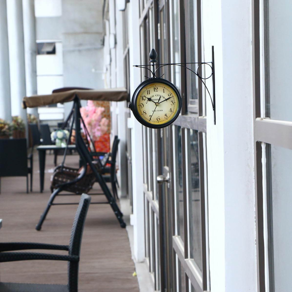 Reloj de Pared de Doble Cara de Hierro Negro Redondo