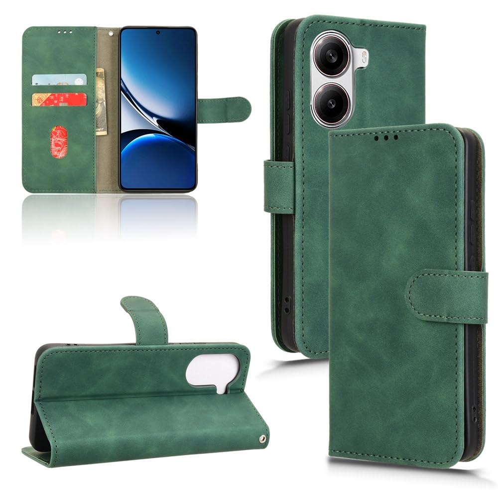 Compatible with Redmi Turbo 4,Compatible with Xiaomi Poco X7 Pro Magnetic Closure Card Holder Flip Stand Case Cover Green