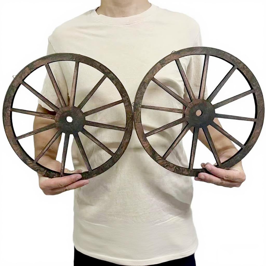 hanlin (2 Pieces) 12'' Wood Decorative Wheels, Western Style Decorative Wagon Wheels for Bar, Garage, Coffee Shop, Studio, Home Garden Decor., brown