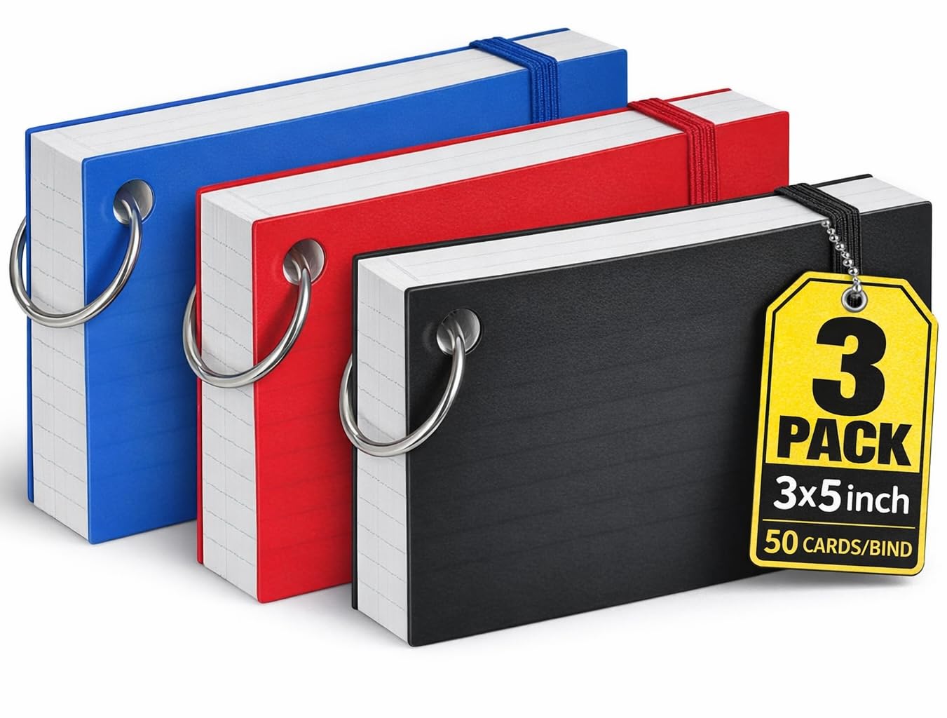 1InTheOffice Index Cards with Ring, Ruled Index Cards with Ring, 3" x5", 100 White Cards/Ring