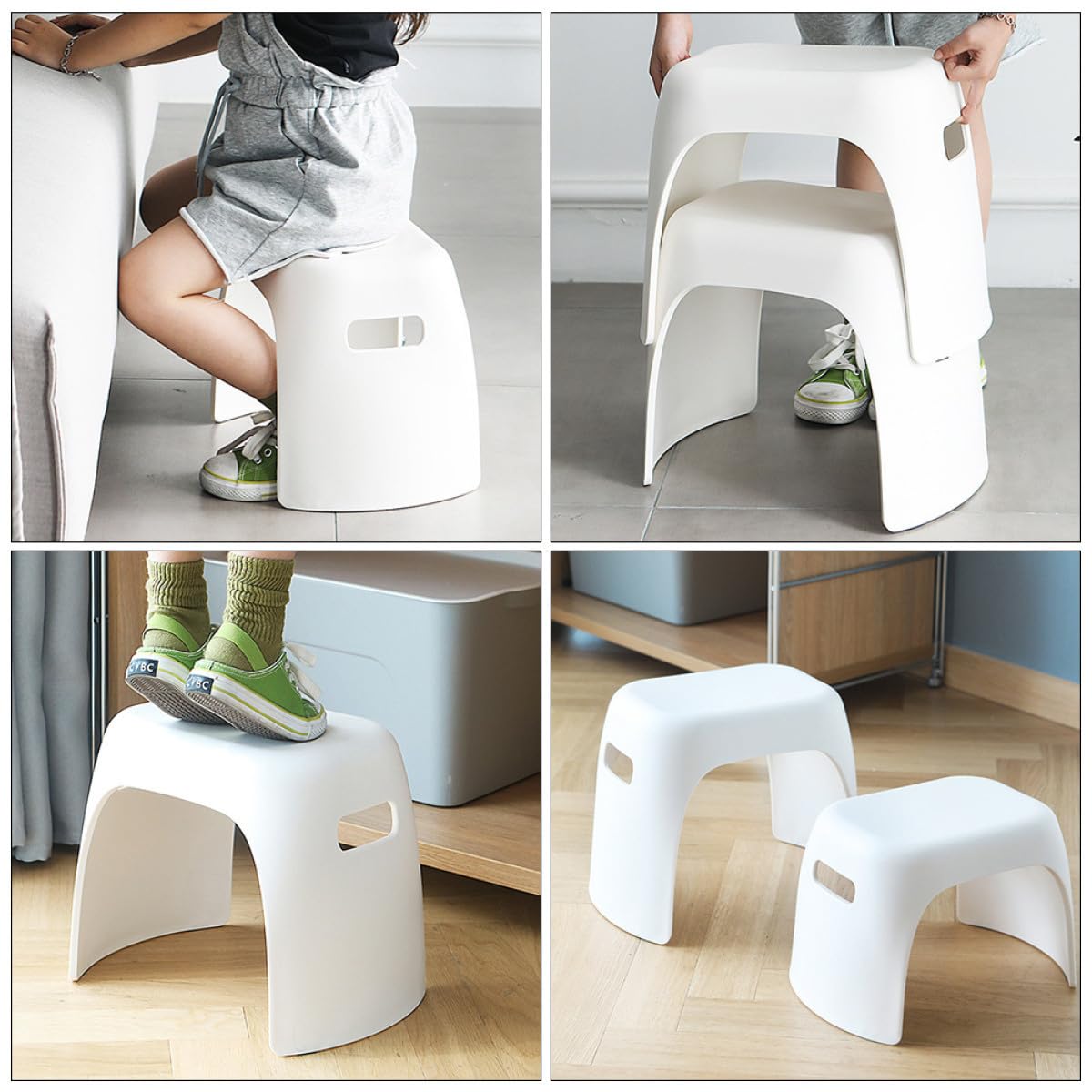 Cabilock Taburete Infantil de Plástico PP Blanco para Casa, Apilable
